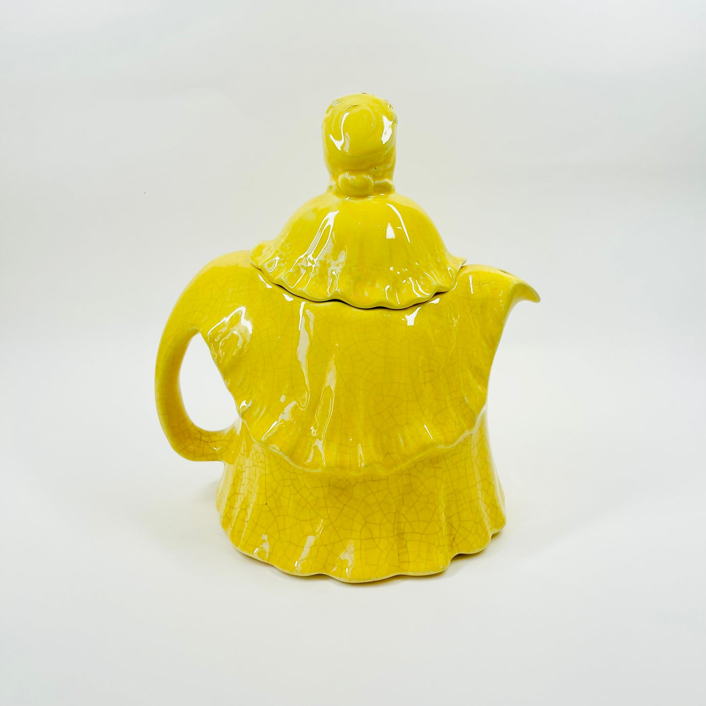 1930s HAND PAINTED ENGLISH YELLOW PORCELAIN LADY TEA POT