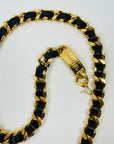 1980s CHANEL BLACK LEATHER GOLD PLATED LOGO BELT