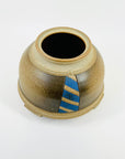 1980s AUSTRALAIN BLUE BROWN POTTERY FOOTED VASE BY GRAHAM CARR