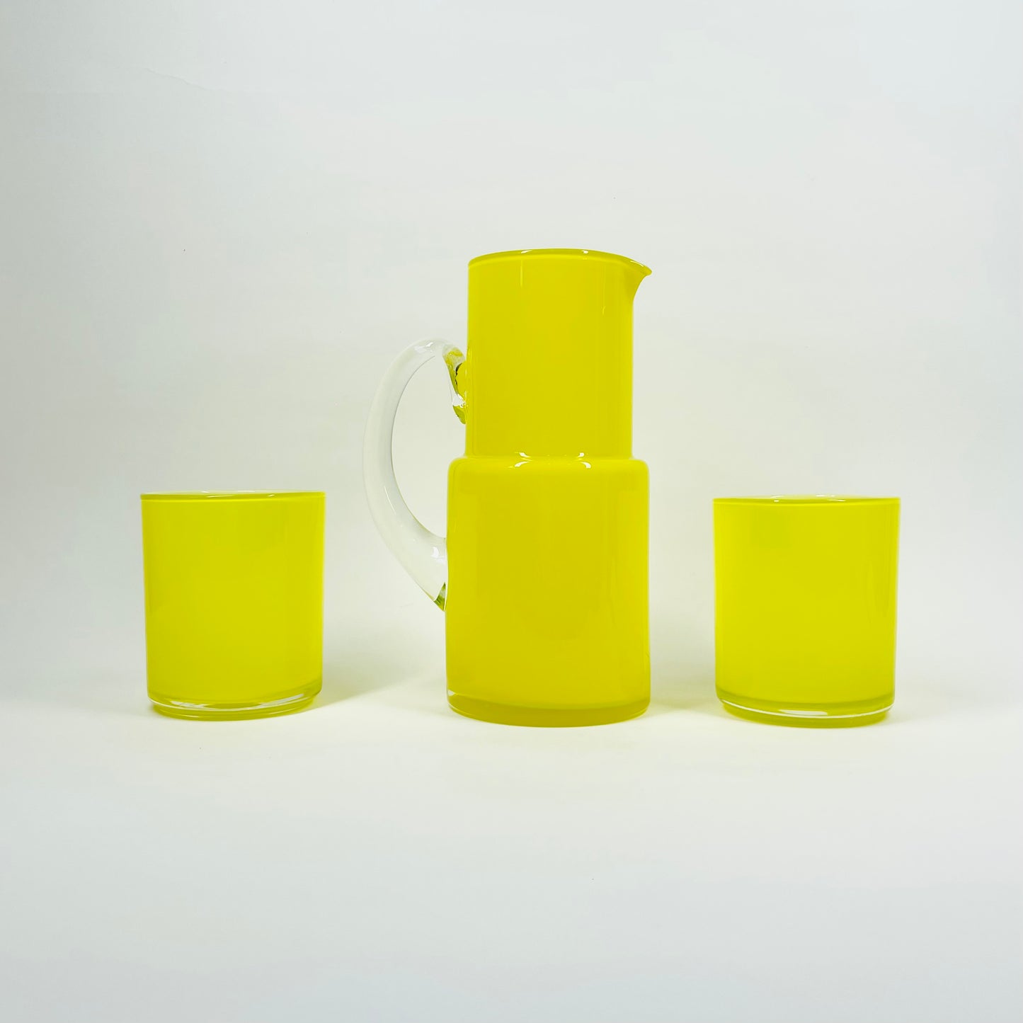 1960s HOLMEGAARD CASED YELLOW LEMON GLASS JUG SET