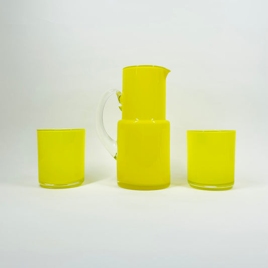 1960s HOLMEGAARD CASED YELLOW LEMON GLASS JUG SET