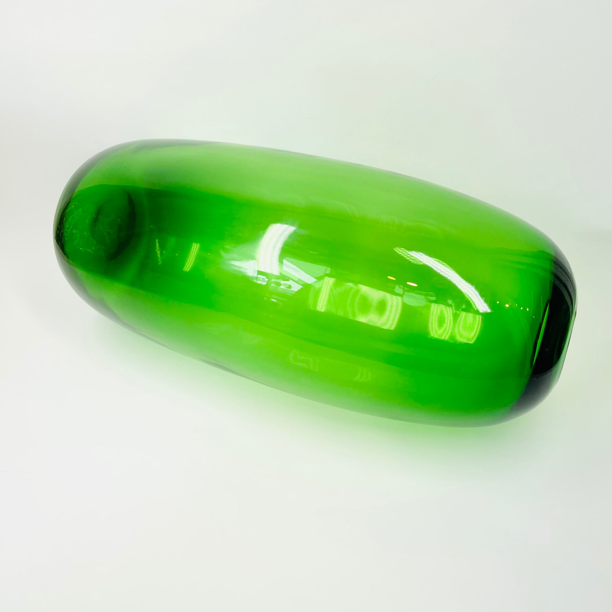 LARGE 1960s SWEDISH ORREFORS HAND MADE GREEN GLASS OBLONG VASE