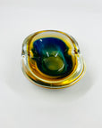 1950s COBALT BLUE TEAL AMBER MURANO SOMMERSO GLASS PINCHED BOWL/ASHTRAY