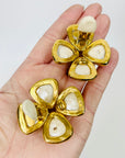 1996 CHANEL CC LOGO CLOVER MABE PEARL CLIP ON EARRINGS