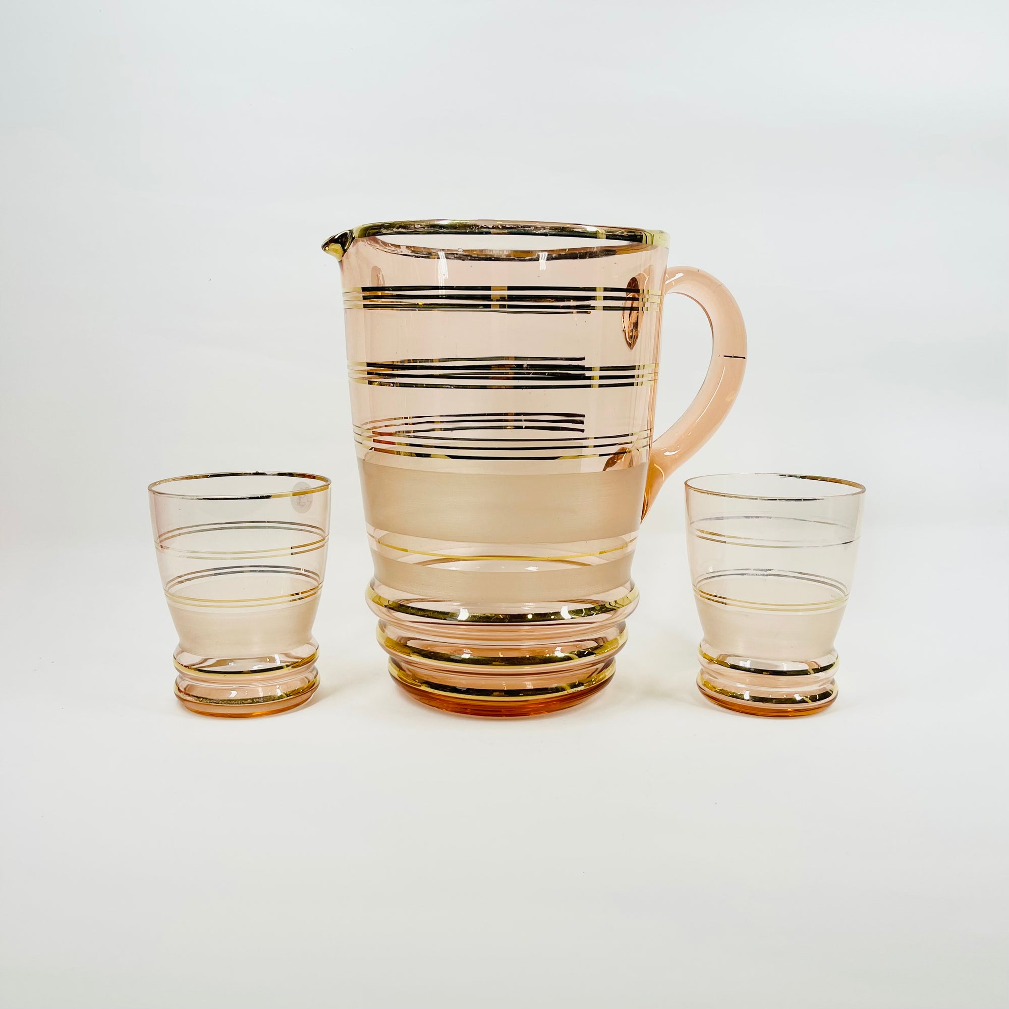 1950s PINK GOLD GILDED GLASS JUG SET