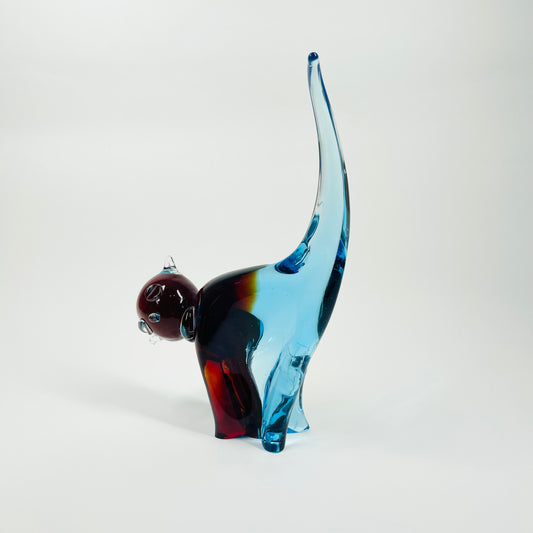 1980s MURANO BLUE BROWN SOMMERSO GLASS CAT