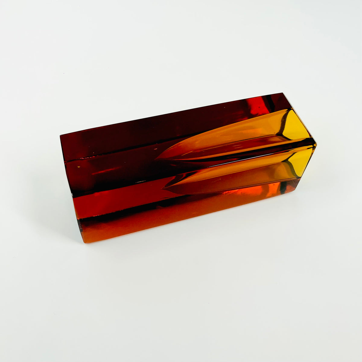 1960s BURNT HONEY BROWN SOMMERSO GLASS BLOCK VASE