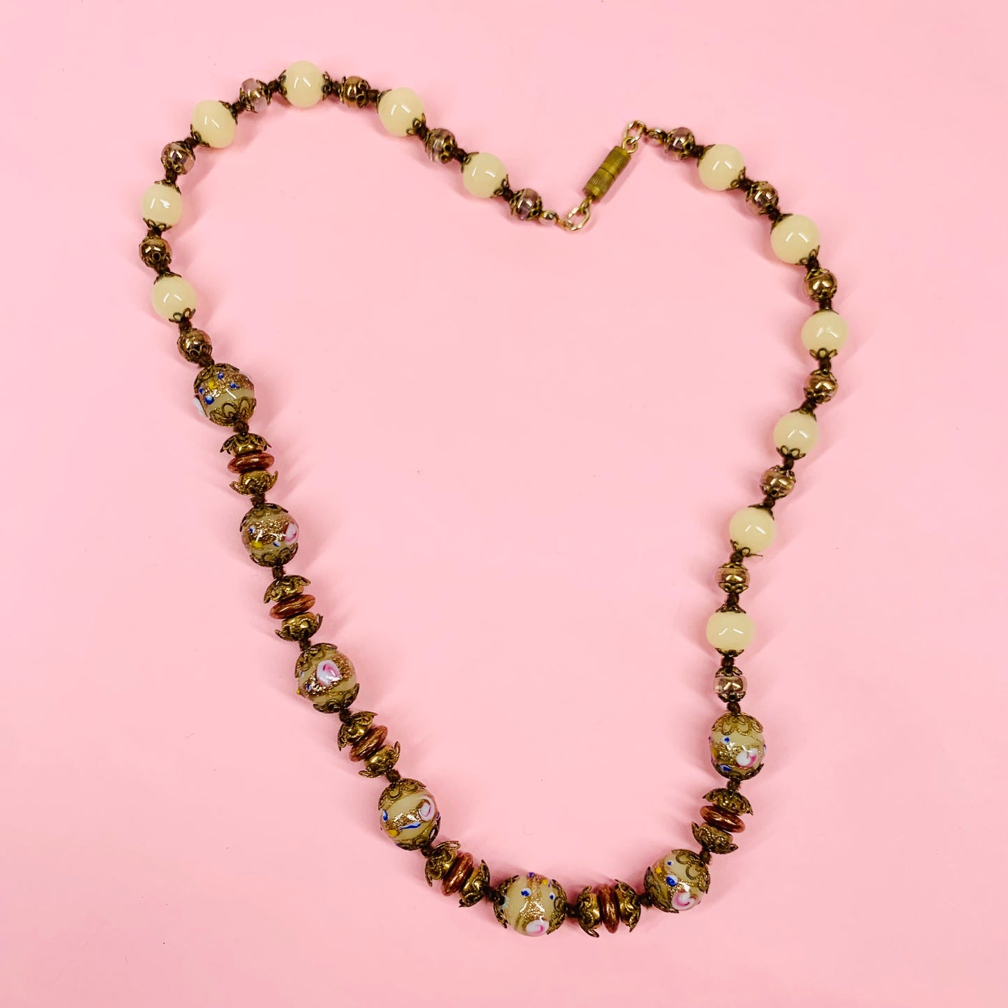 Rare antique brown aventurine Murano glass beads necklace