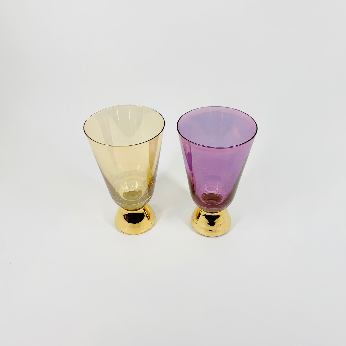 Midcentury iridescent footed harlequin glasses