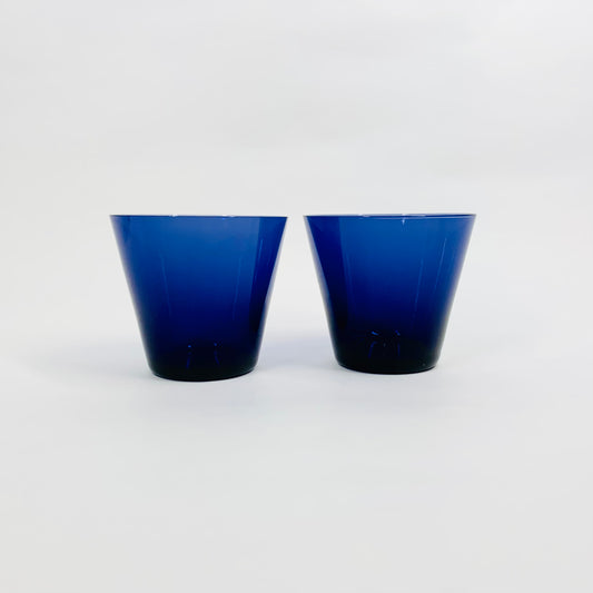 Rare hand made Midcentury Nuutajärvi Finland cobalt purple tumbler glasses