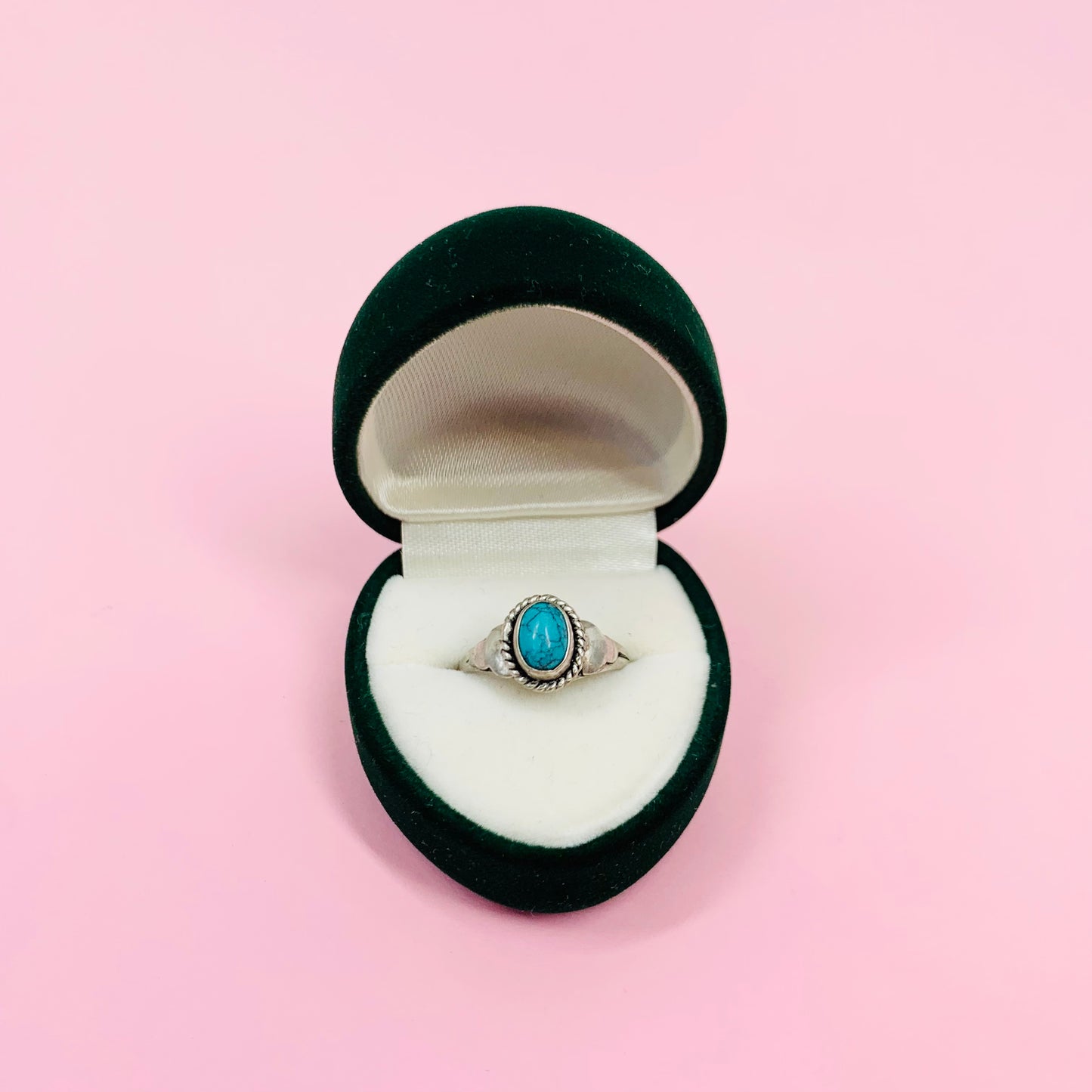 Midcentury silver ring with turquoise center stone