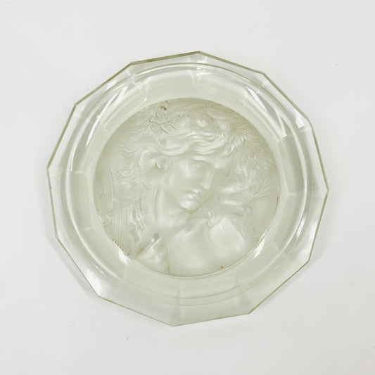 Rare antique pressed glass plate with the God Apollo relief