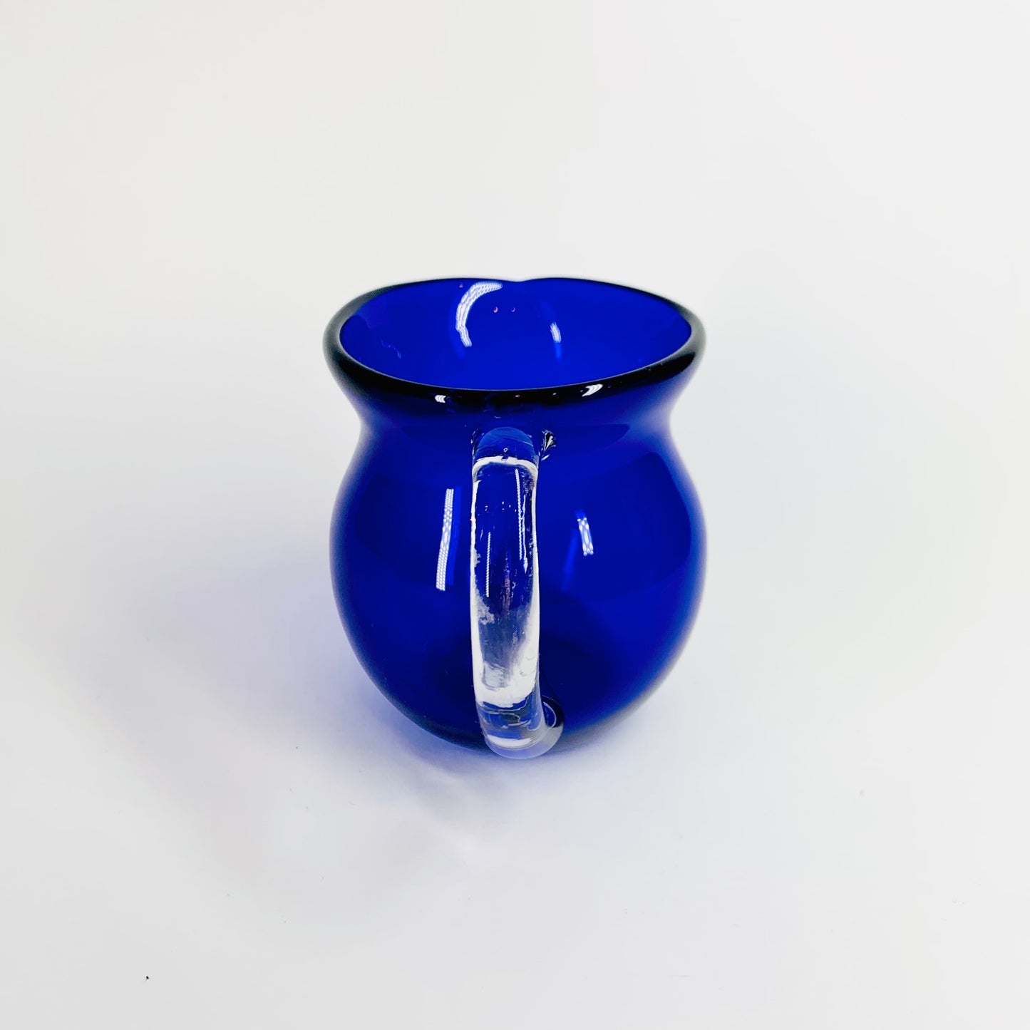 MCM blue glass mini jug with clear glass handle