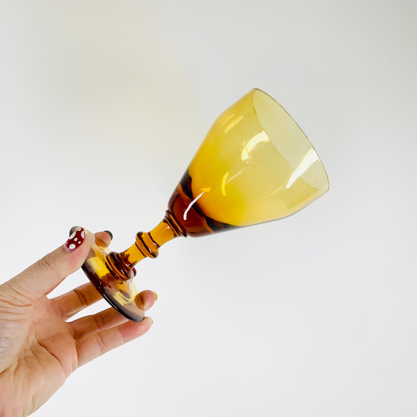 Rare Midcentury amber short stem wine glasses