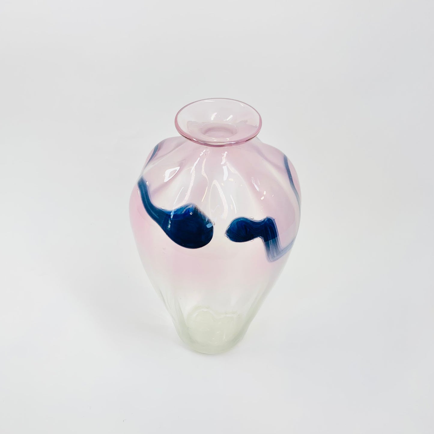 1980s Australian mouth blown ink pink art glass vase