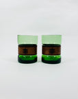 Rare Midcentury Italian green glass set with detachable leather sleeves