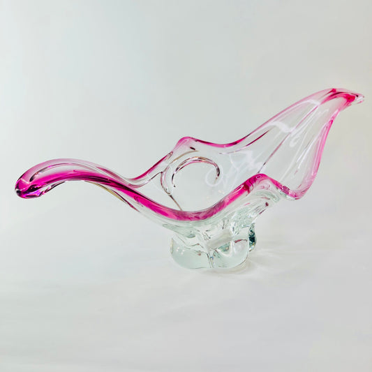 Rare Midcentury Murano glass centrepiece with pink rim