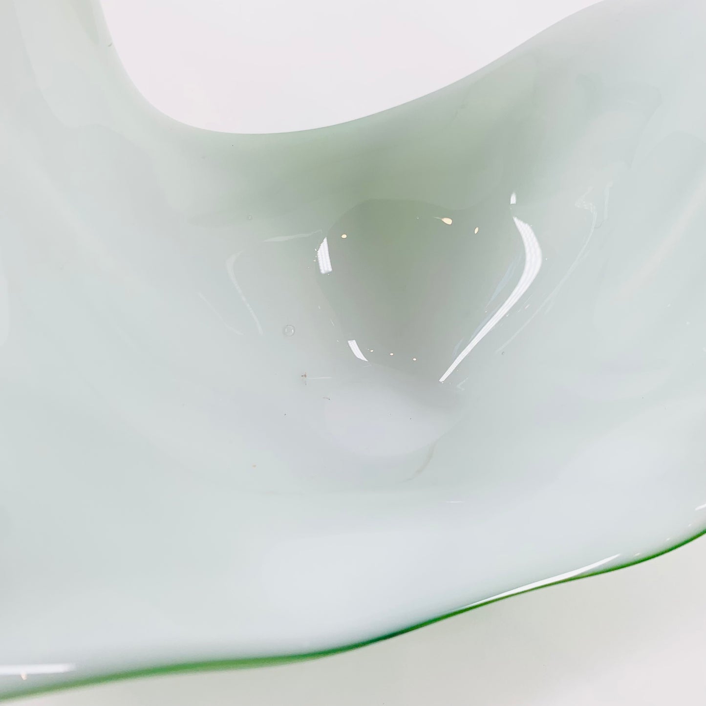 Midcentury green cased white glass bon bon dish/basket