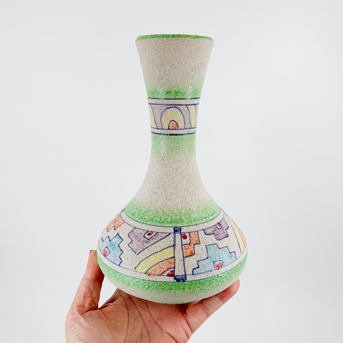 MCM Deruta hand-painted geometric pottery vase by Lapid