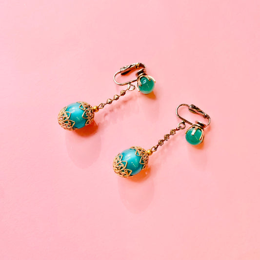 1950s drop clip on earrings with turquoise beads