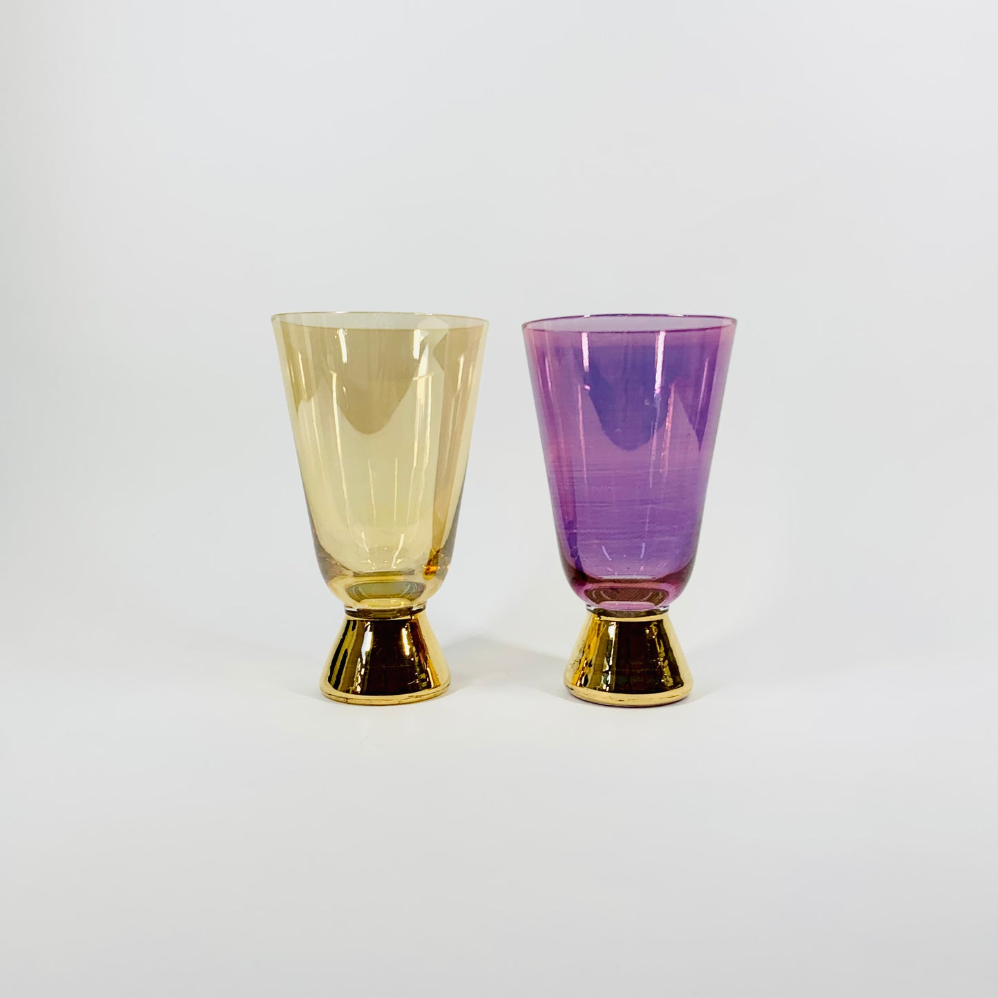 Midcentury iridescent footed harlequin glasses