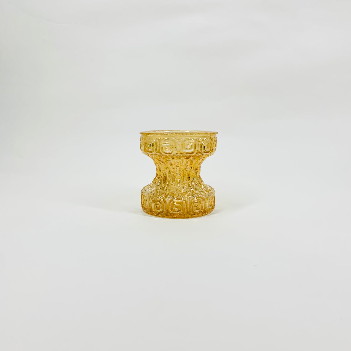 Rare MCM Sklo Union pressed iridescent amber glass candle holders