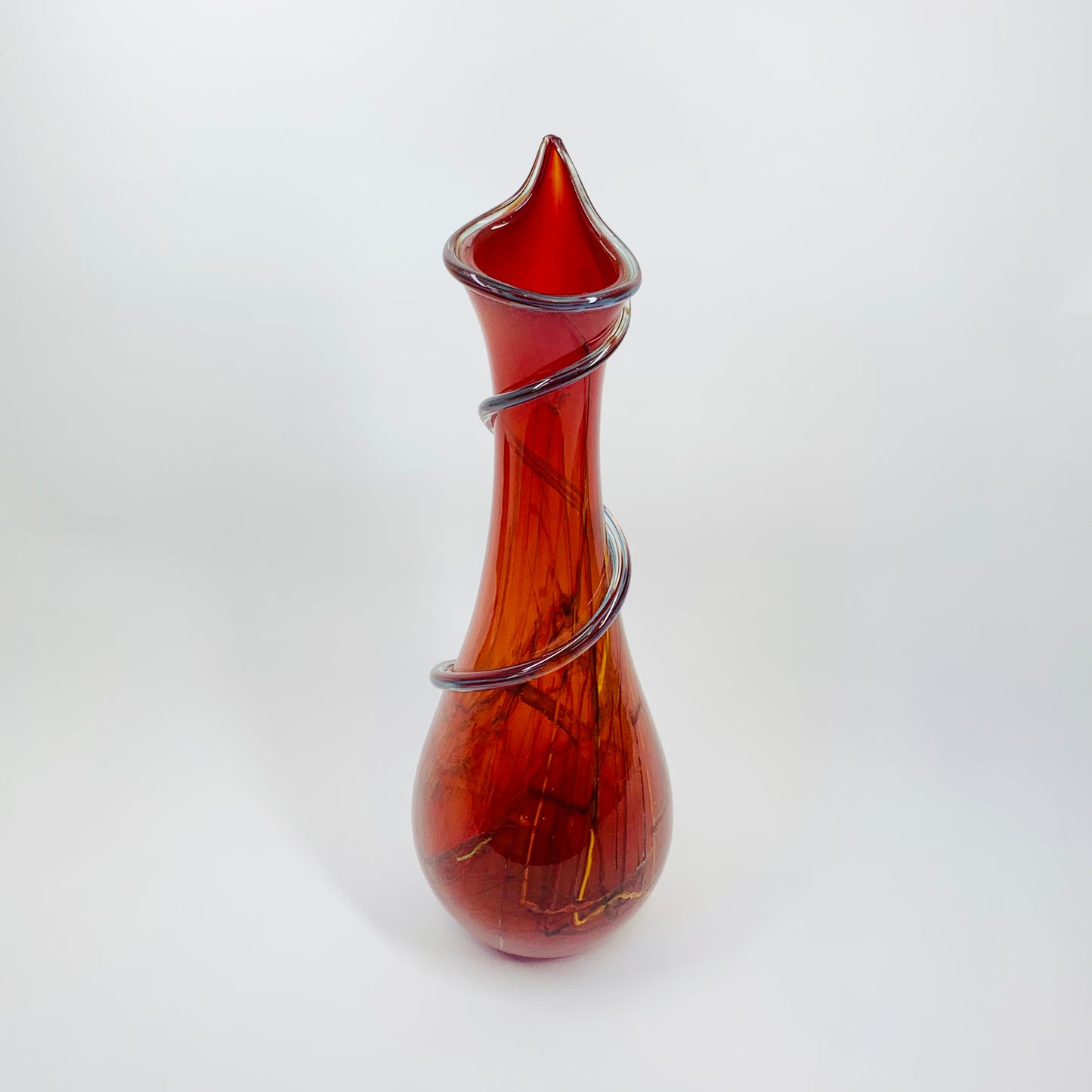 Vintage Rossi Glass Canada red wired gradient art glass vase