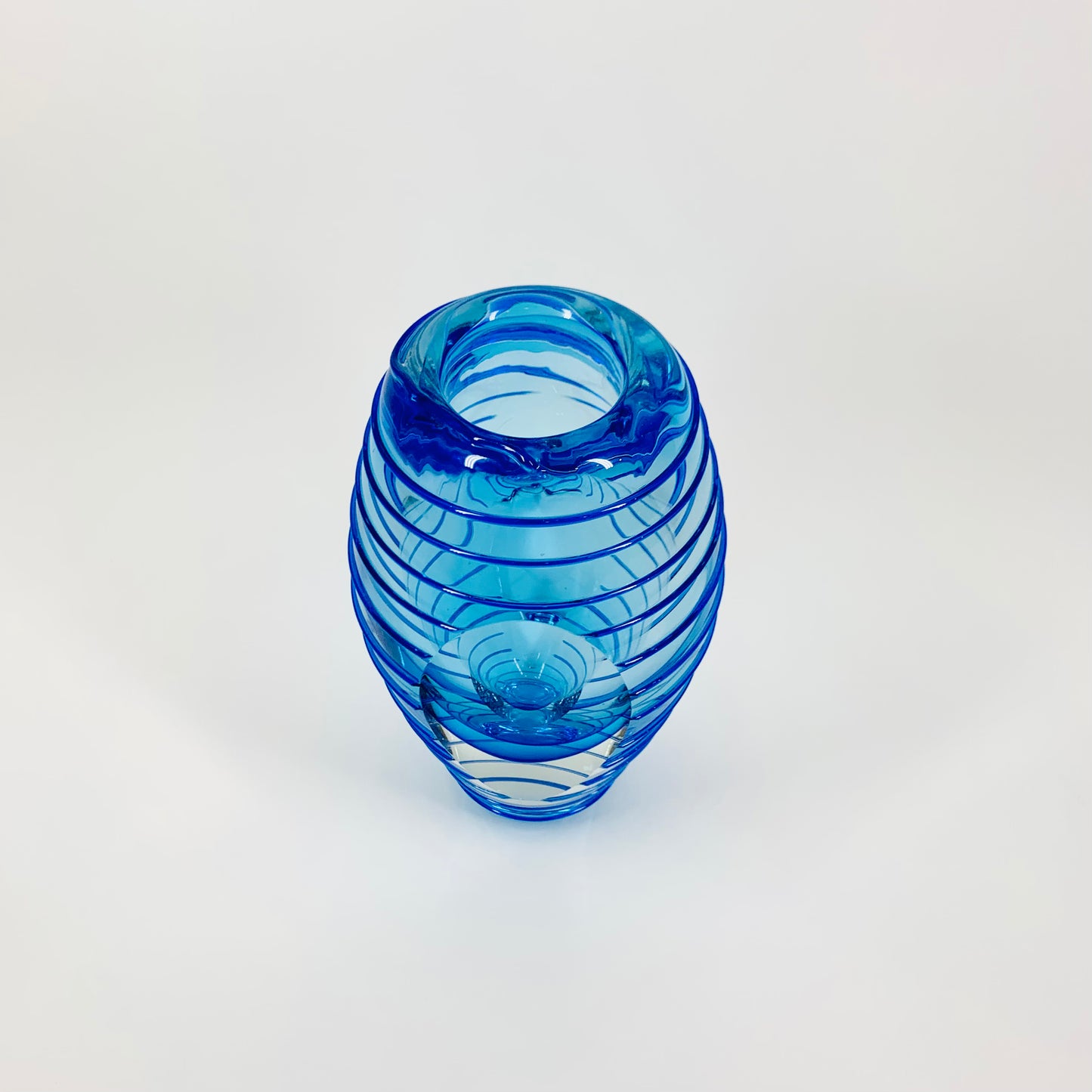Extremely rare and heavy Murano MCM blue sommerso ribbed glass vase