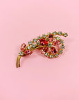 1940s flower brooch with pink & clear glass pastes