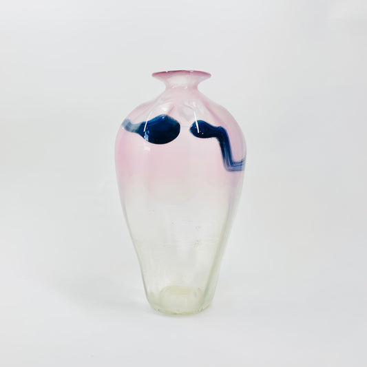 1980s Australian mouth blown ink pink art glass vase