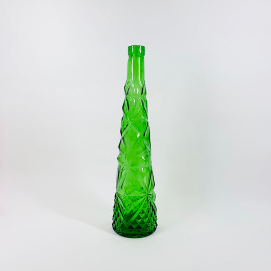 Rare Midcentury green diamond pattern glass decanter/genie bottle