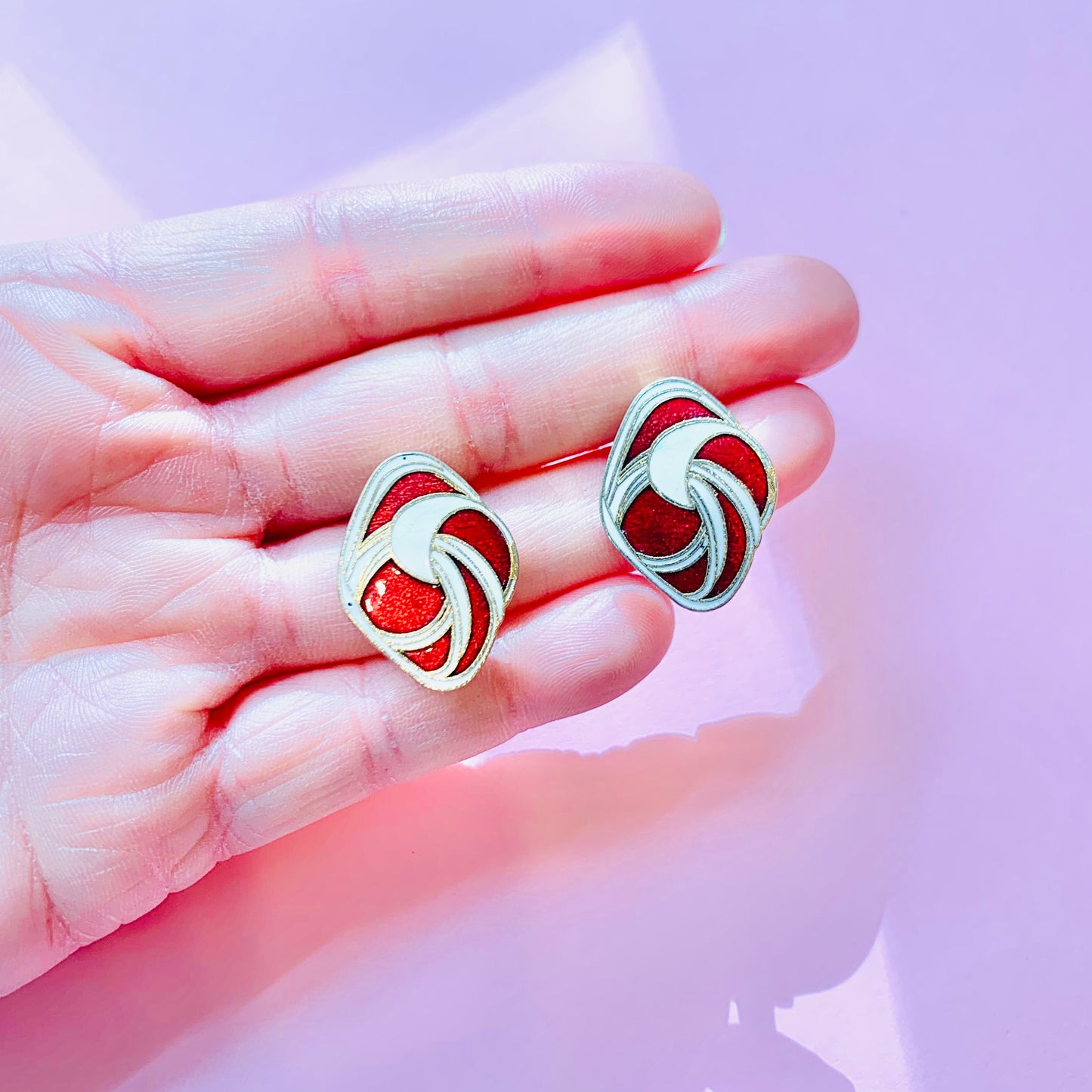 1950s Italian white & red enamel clip on earrings