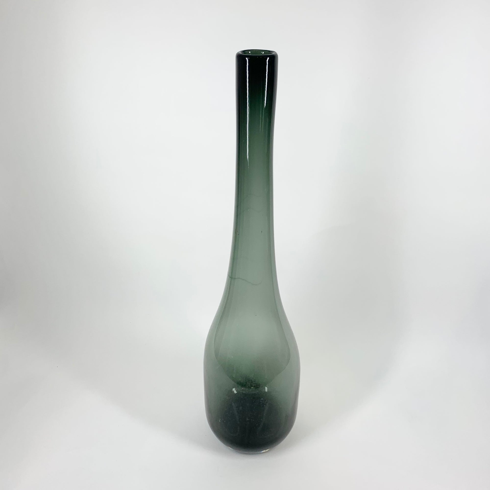 Retro tall grey glass long neck bottle vase