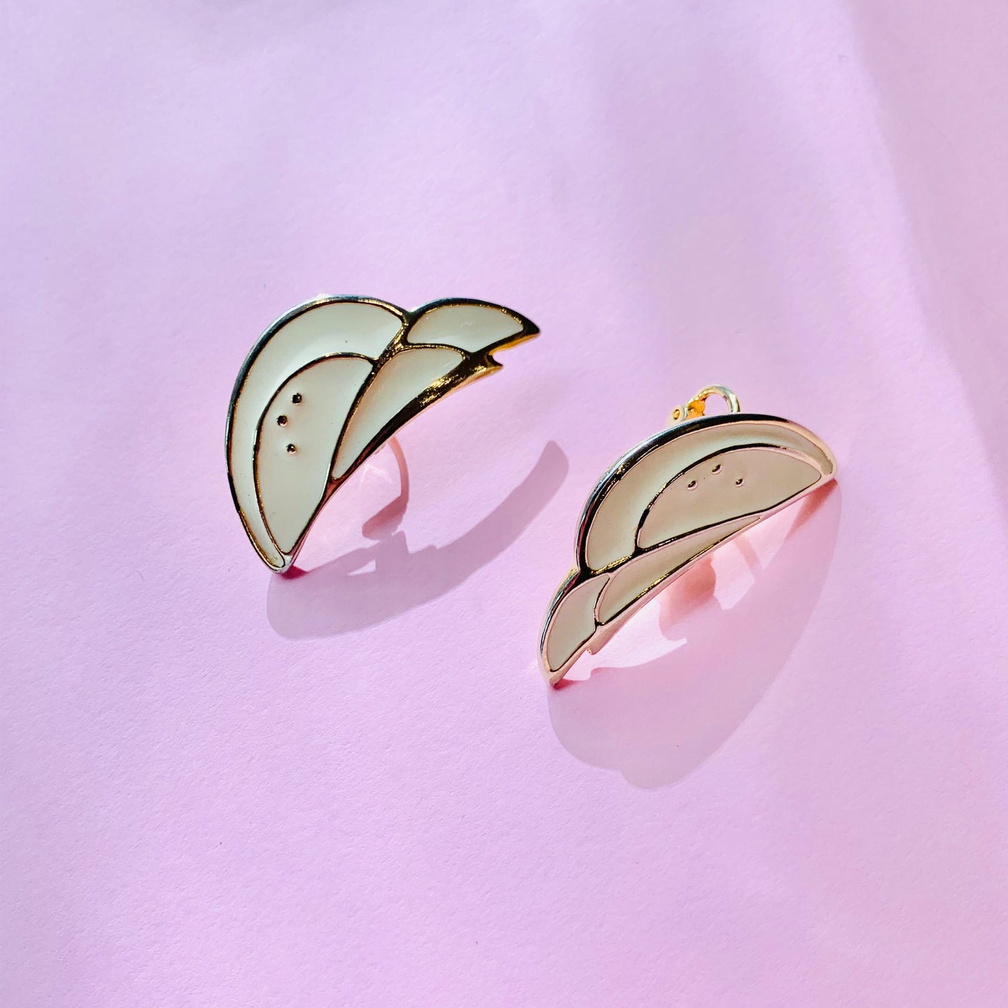 1960s Italian white enamel wings clip on earrings