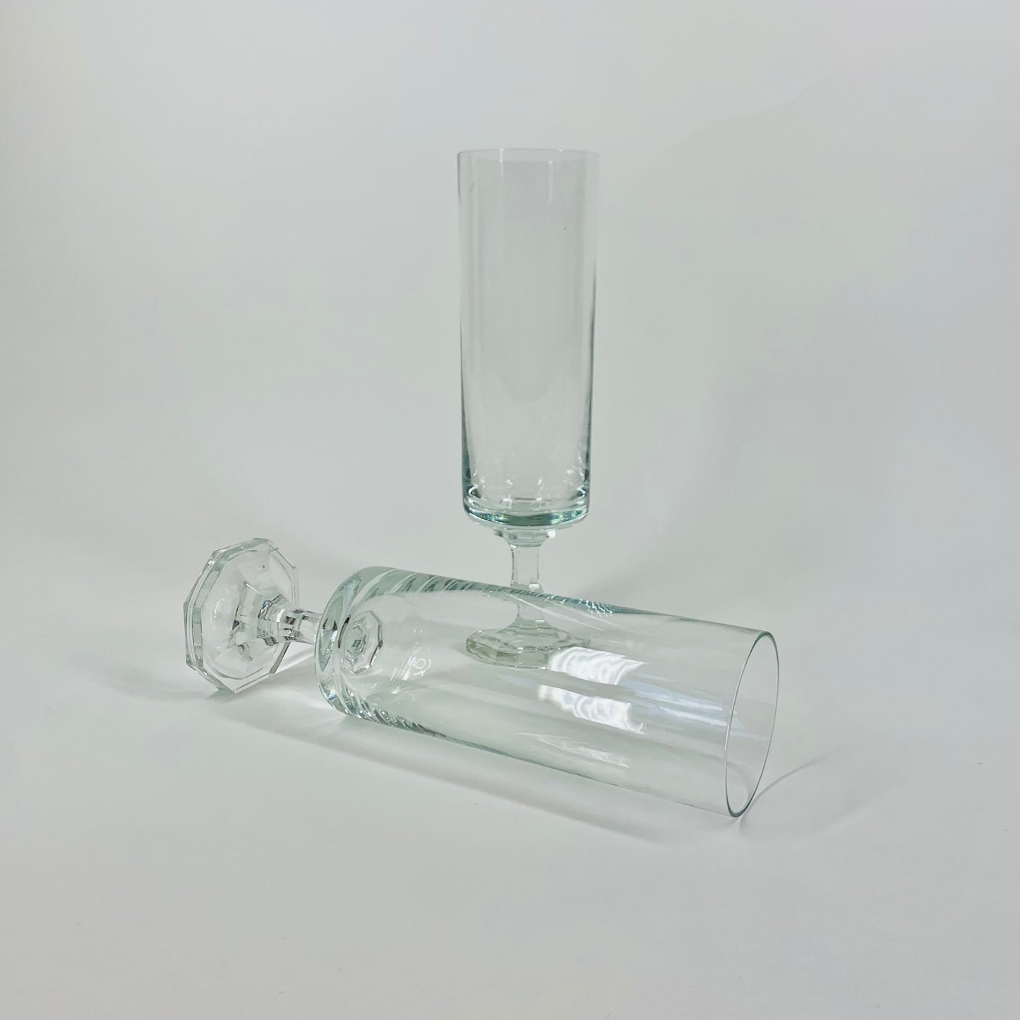MCM clear glass short stem champagne flutes