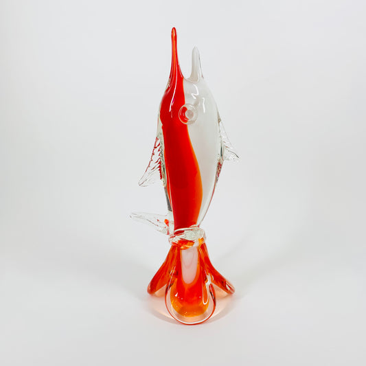 Midcentury white orange fish sculpture vase