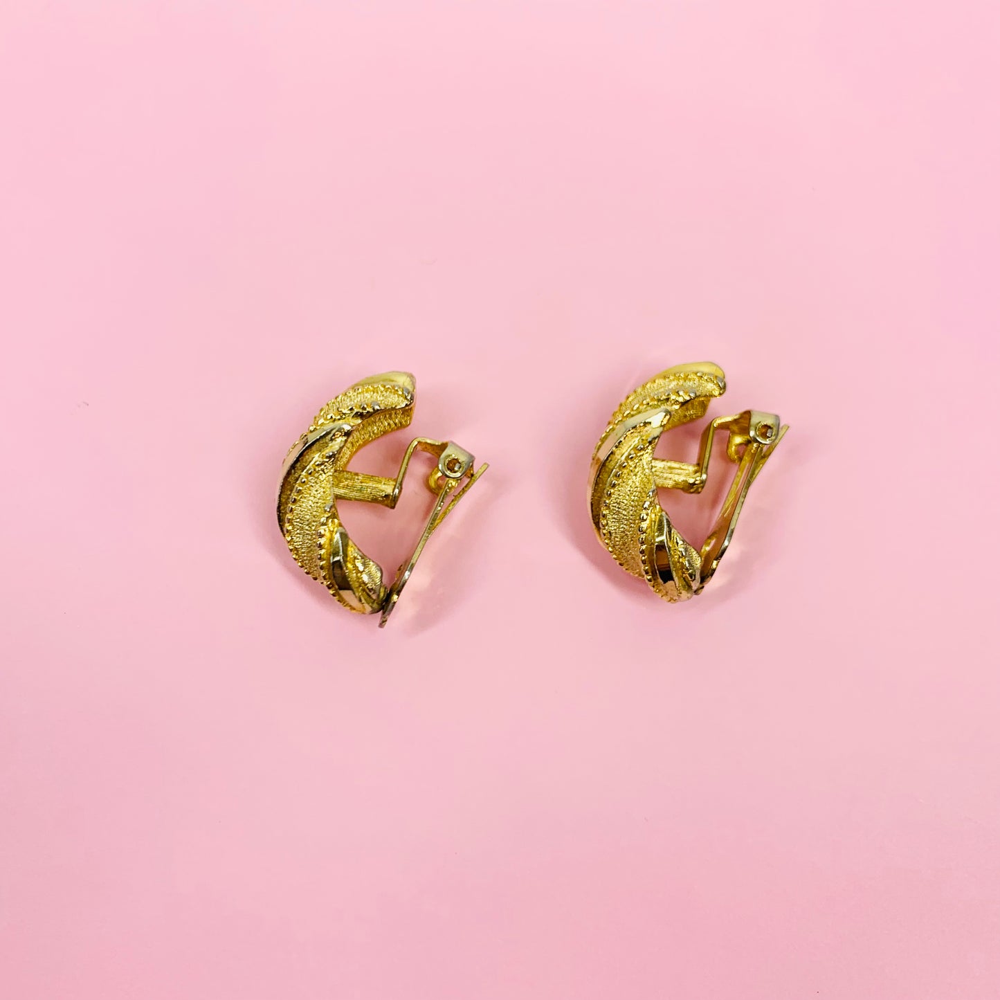 1960s gold plated filigree half hoop clip on earrings