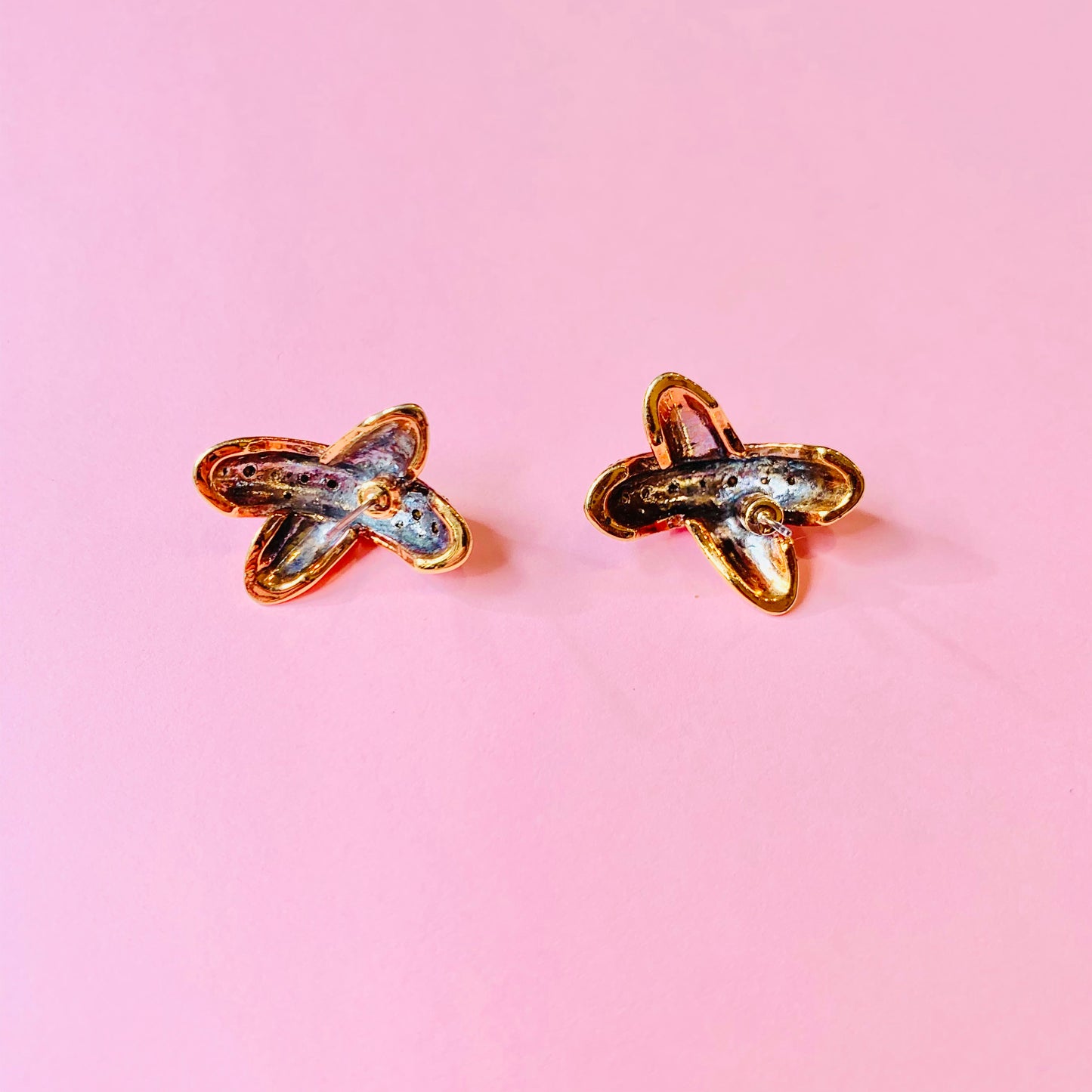 1980s X stud earrings with rhinestones pave