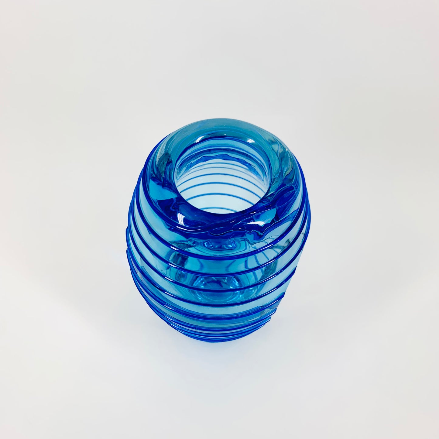 Extremely rare and heavy Murano MCM blue sommerso ribbed glass vase
