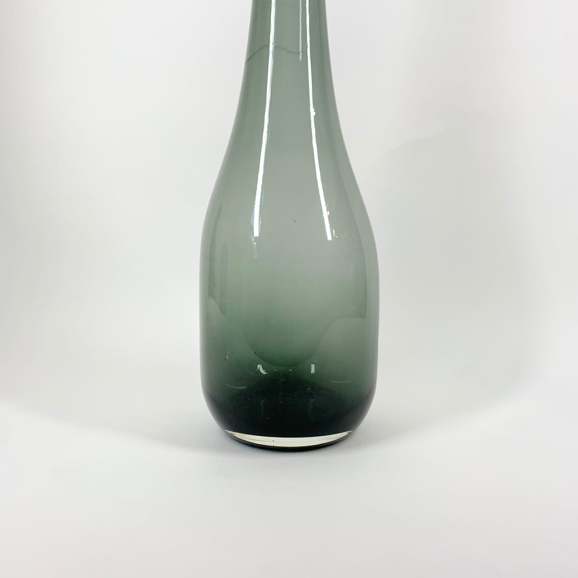 Retro tall grey glass long neck bottle vase