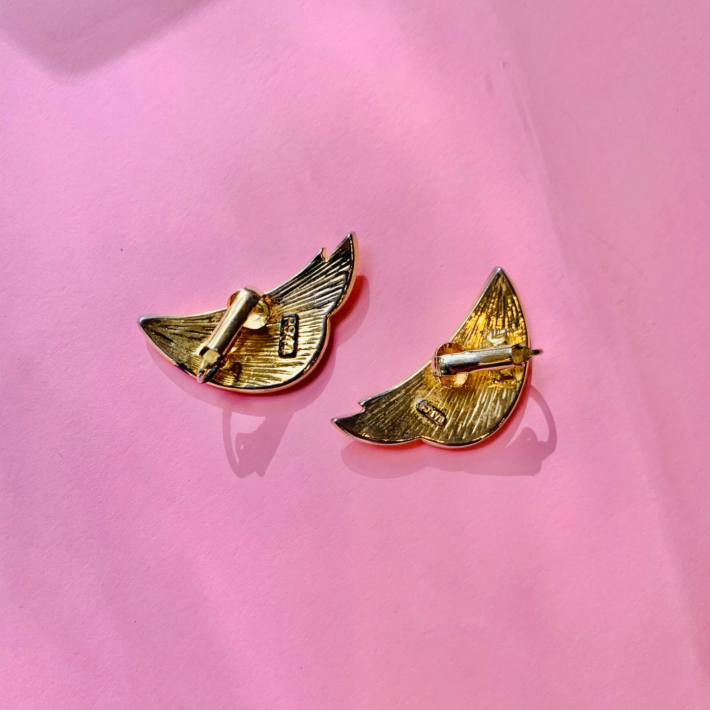 1960s Italian white enamel wings clip on earrings