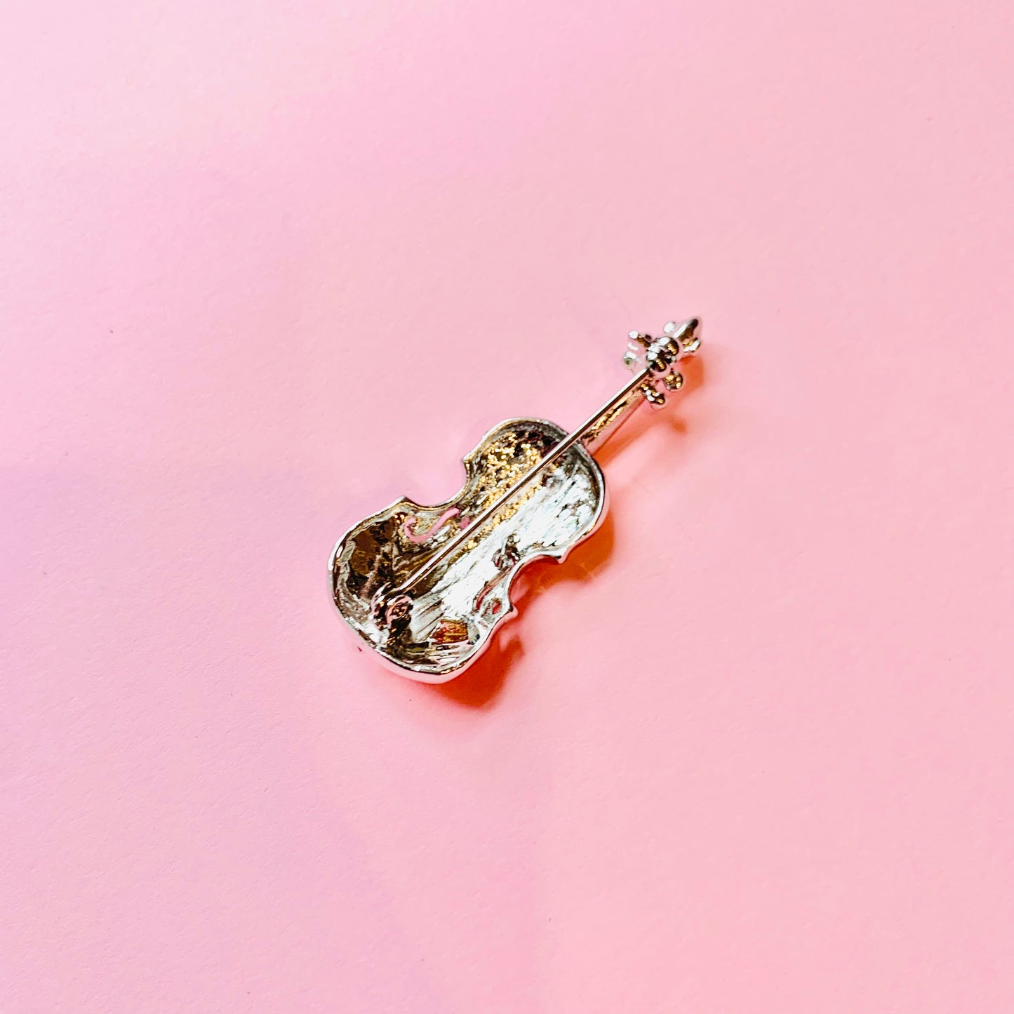 Rare 1950s gold plated violin brooch with rhinestone