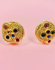 1980s tutti fruitti rhinestones filigree clip on button earrings