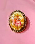 Antique hand painted Limoges porcelain brooch with filigree edge