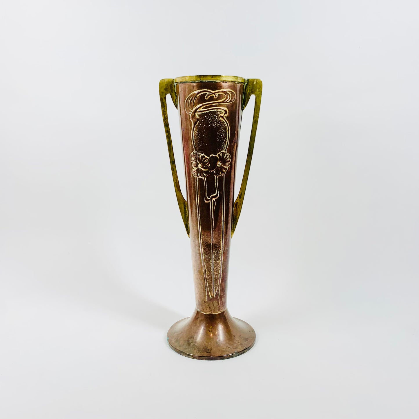 Antique Art Nouveau Beldray vase with floral motif
