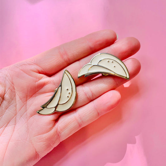 1960s Italian white enamel wings clip on earrings