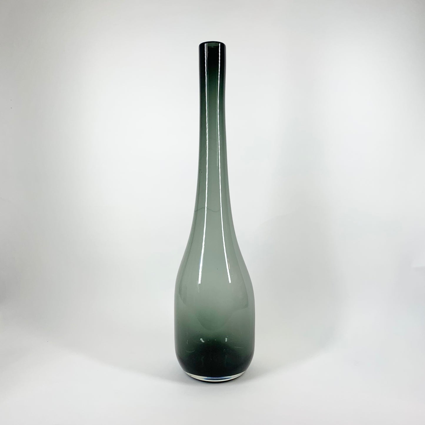 Retro tall grey glass long neck bottle vase