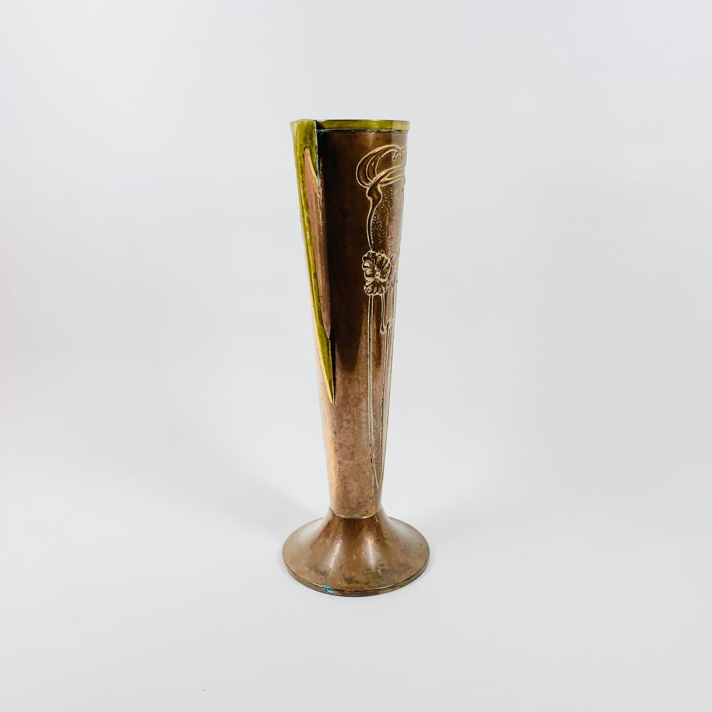 Antique Art Nouveau Beldray vase with floral motif
