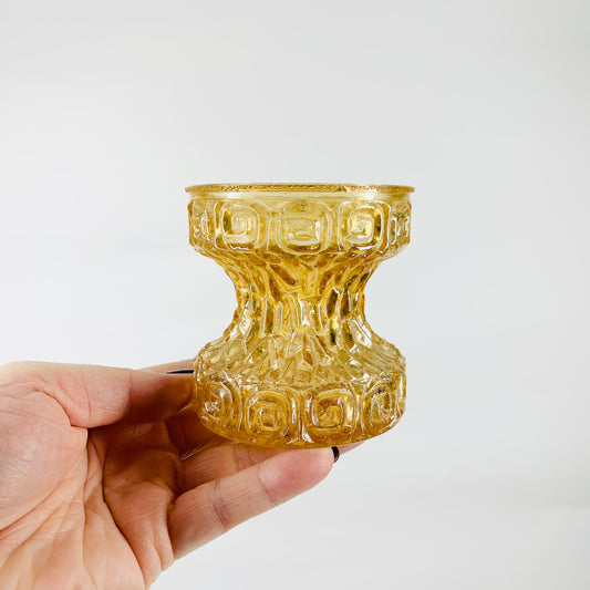 Rare MCM Sklo Union pressed iridescent amber glass candle holders