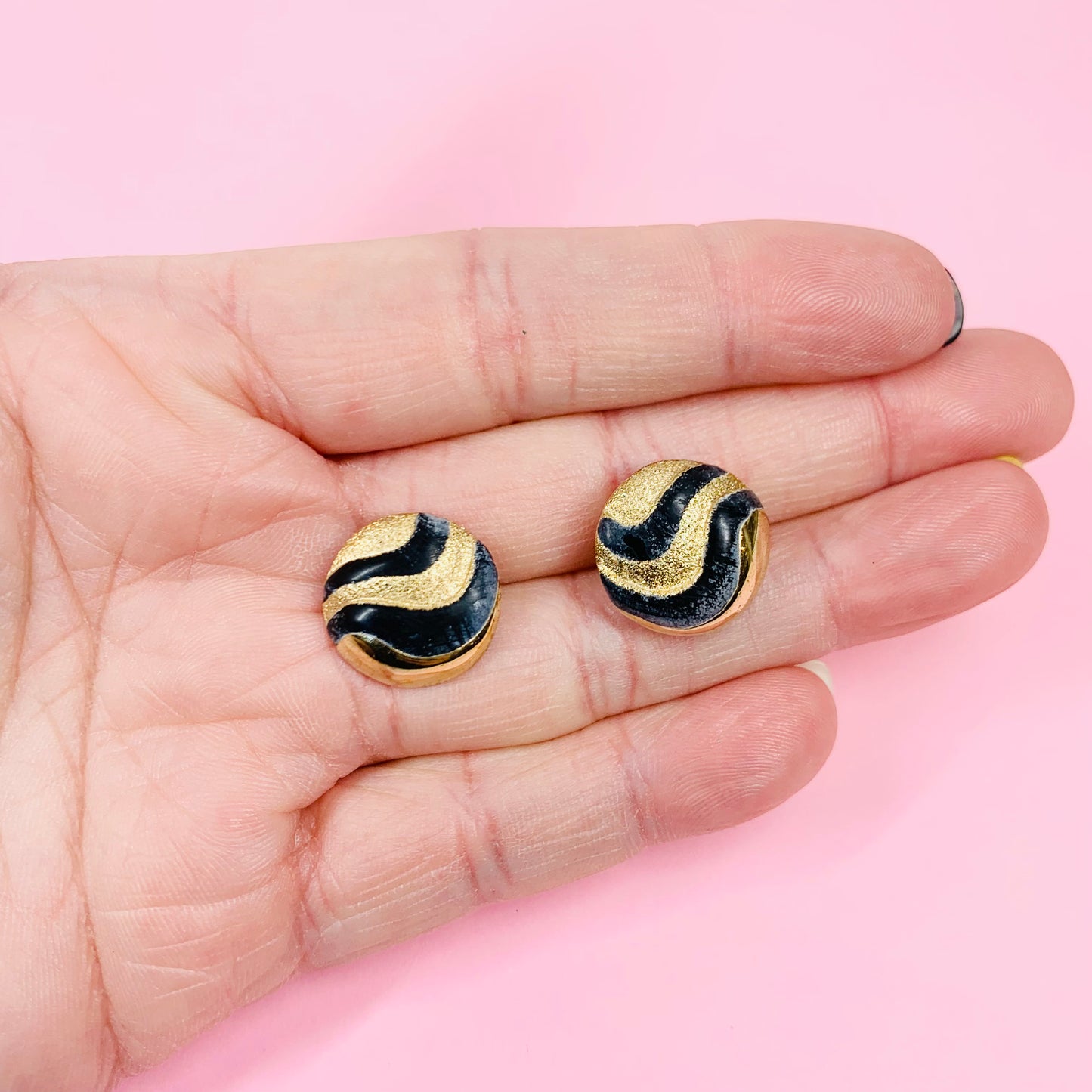 1960s Italian triple gold plated mini button enamel stud earrings